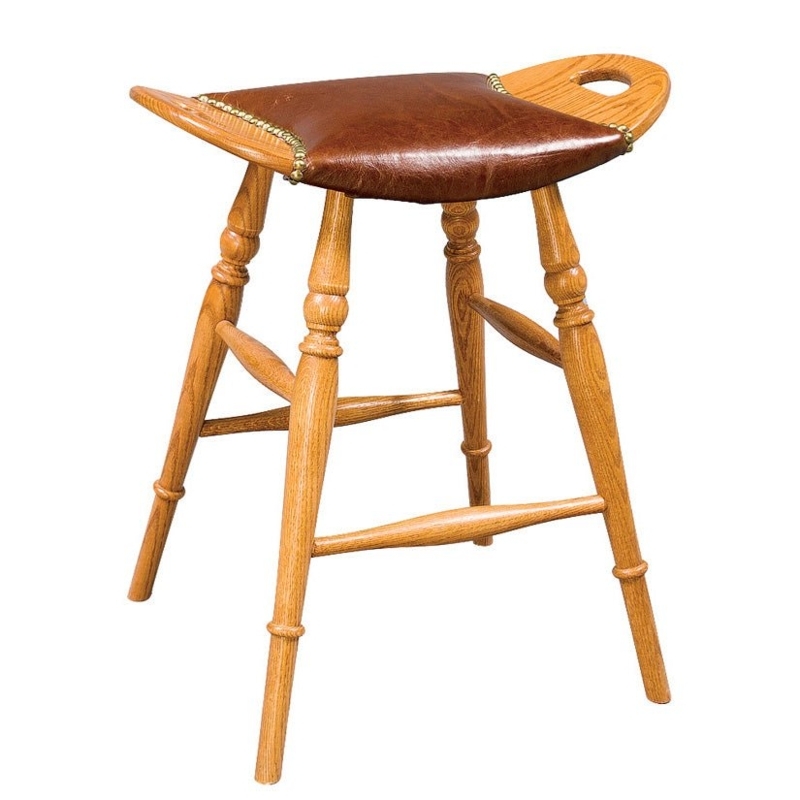 Saddle Bar Stool Nailhead Trim Turned Legs Handle Traditional Stool