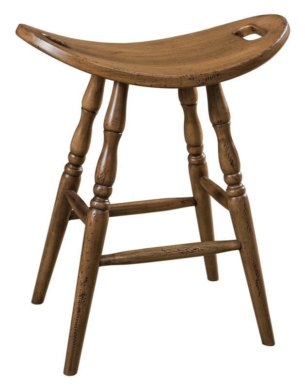 Saddle Stool Handle Cutout Turned Legs Honey Brown Rustic Stool