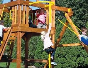 Safe Playground Equipment: Wooden Outdoor Playset, Yellow Safety Rails