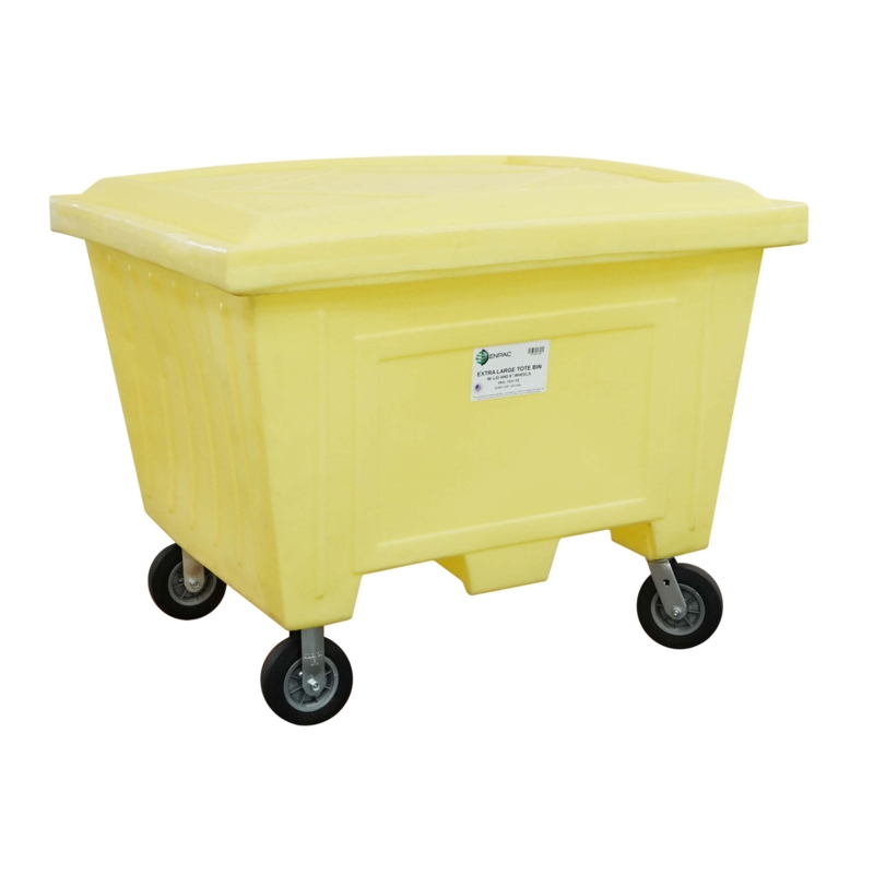 Safety Yellow Industrial Storage Bin with Eight Inch Rubber Wheels