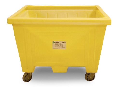 Safety Yellow Industrial Tote Bin with Forkliftable Base and Casters