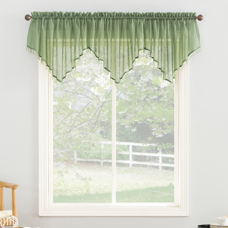 Sage Green Crushed Voile Ascot Valance with Beaded Trim