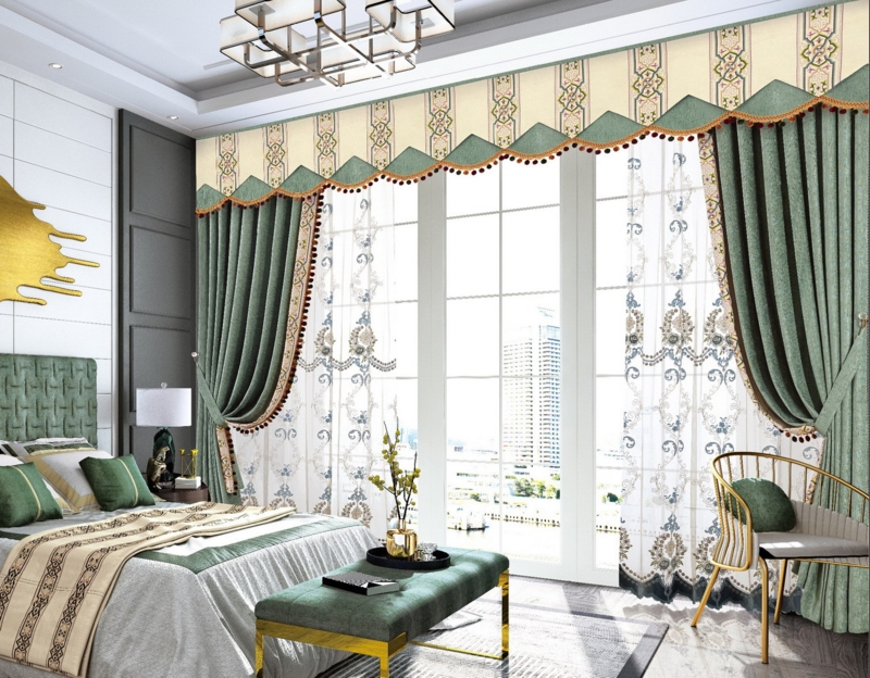 Sage Green Scalloped Valance Set with Tassel Trim