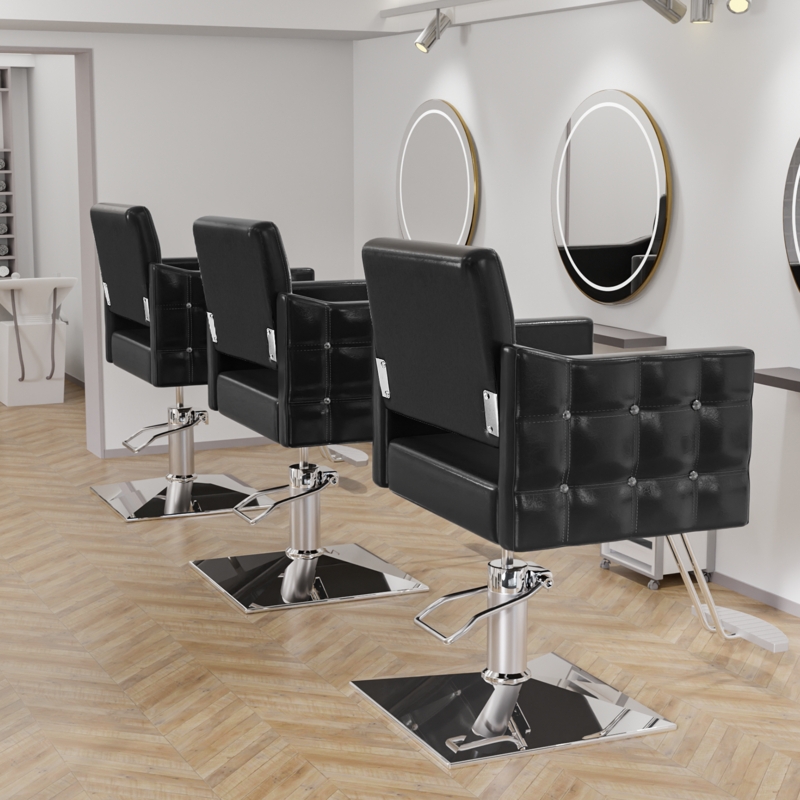 Salon Chair Diamond Tufted Square Chrome Base Hydraulic Lift Furniture