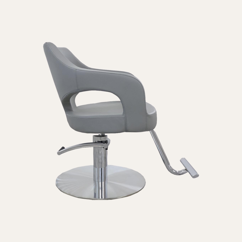 Salon Chair Dove Grey Open Back Polished Chrome Base Minimalist Styling