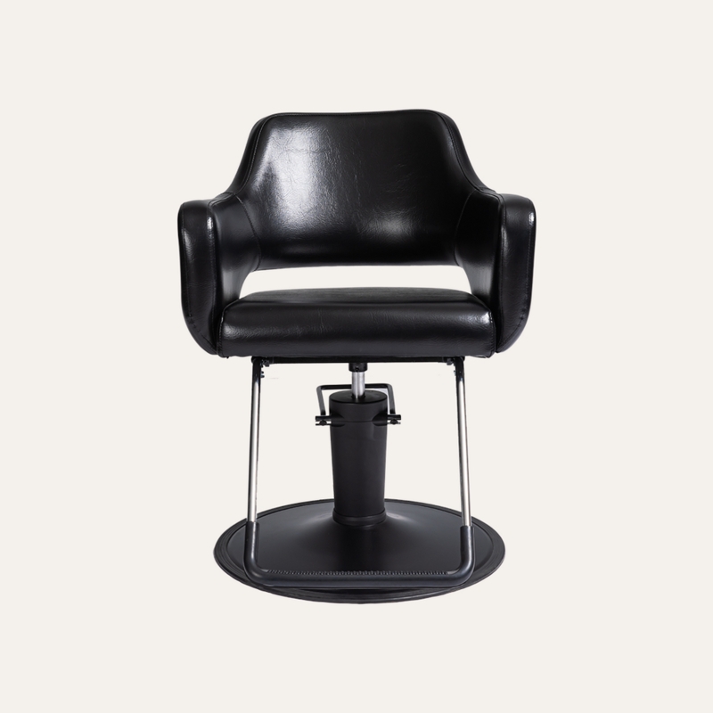 Salon Chair Glossy Black Open Back Matte Base Integrated Arms Minimalist