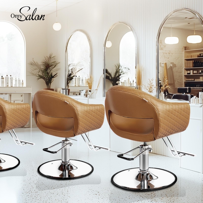 Salon Chair Rhombus Stitch Extra Wide Seat Camel Brown Chrome Furniture