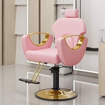 Salon Chair Soft Pink Curved Armrests Hydraulic Lift Beauty Station