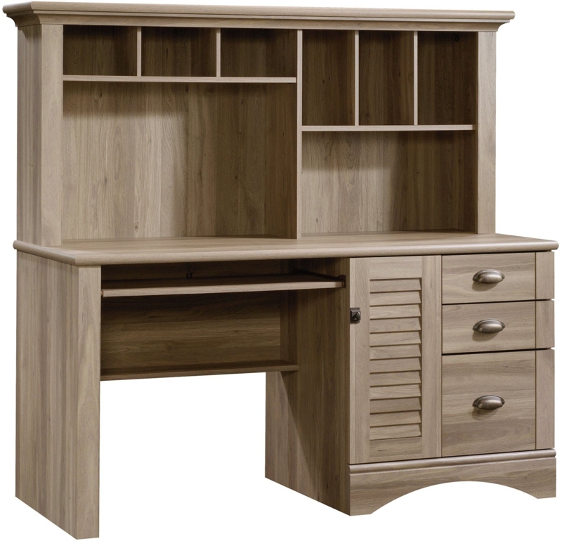 Salt Oak Computer Desk Hutch: Coastal Cottage Louvered Door Finish