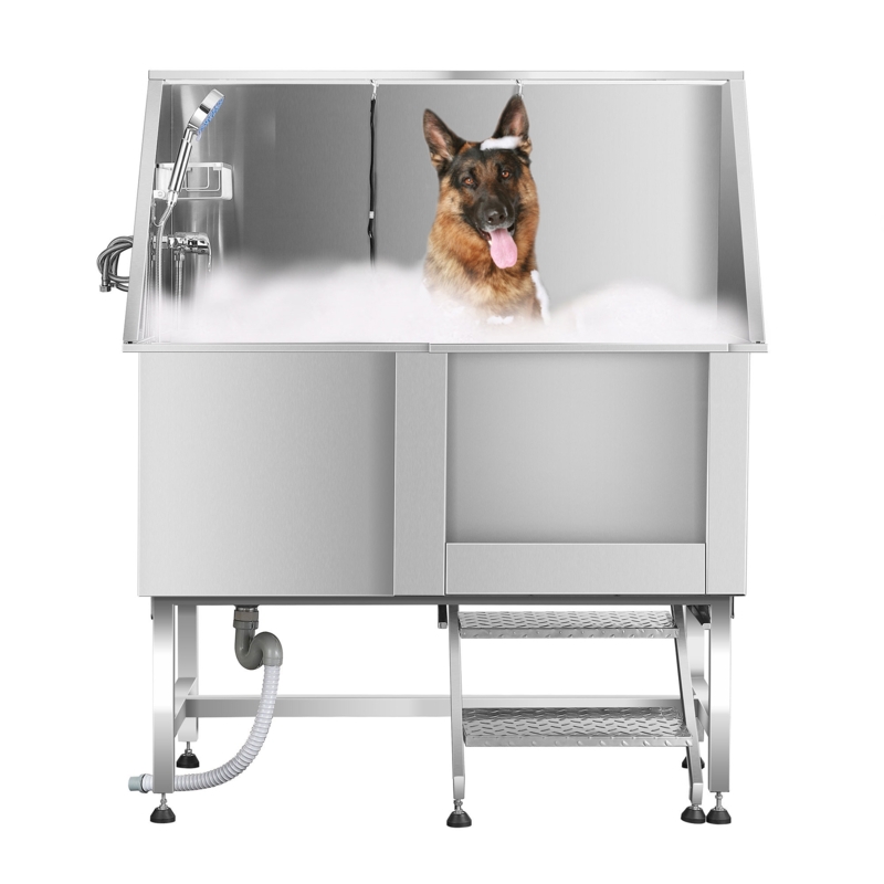 Satin Finish Pet Grooming Tub with Integrated Steps