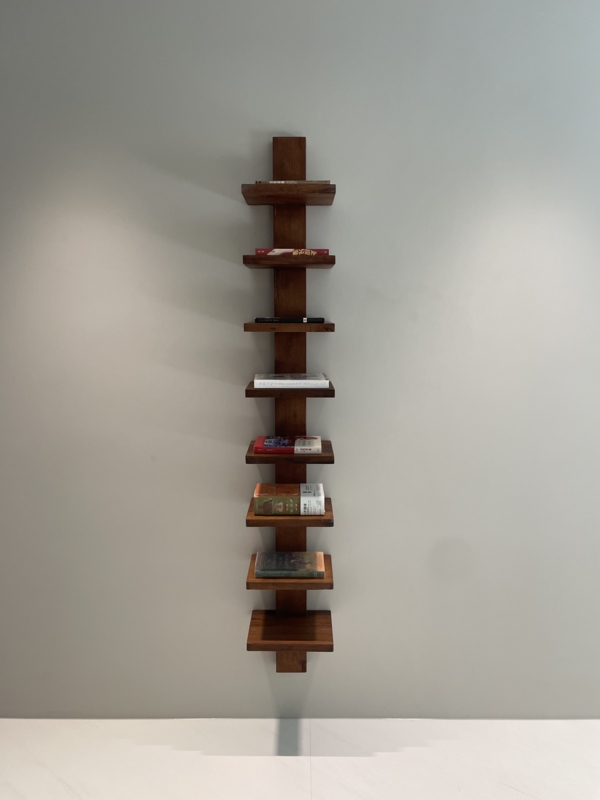 Satin Walnut Spine Wall Shelf with Eight Tiers for Floating Effect