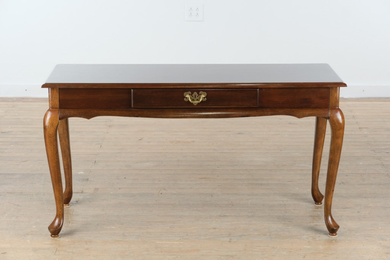 Scalloped Apron Sofa Table with Single Drawer and Brass Pull Hardware