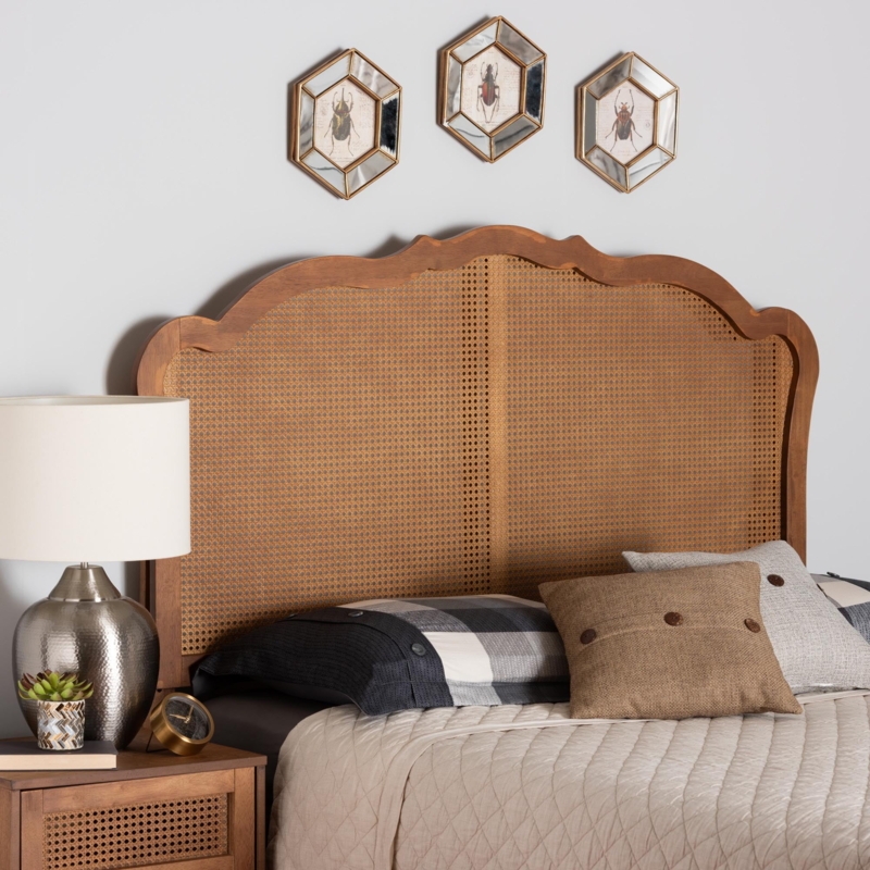 Scalloped Headboard Ash Walnut Cane Paneling Traditional Bedroom Furniture