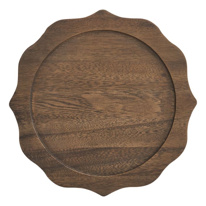 Scalloped Walnut Charger Plate, Natural Grain, Recessed Center, Elegant