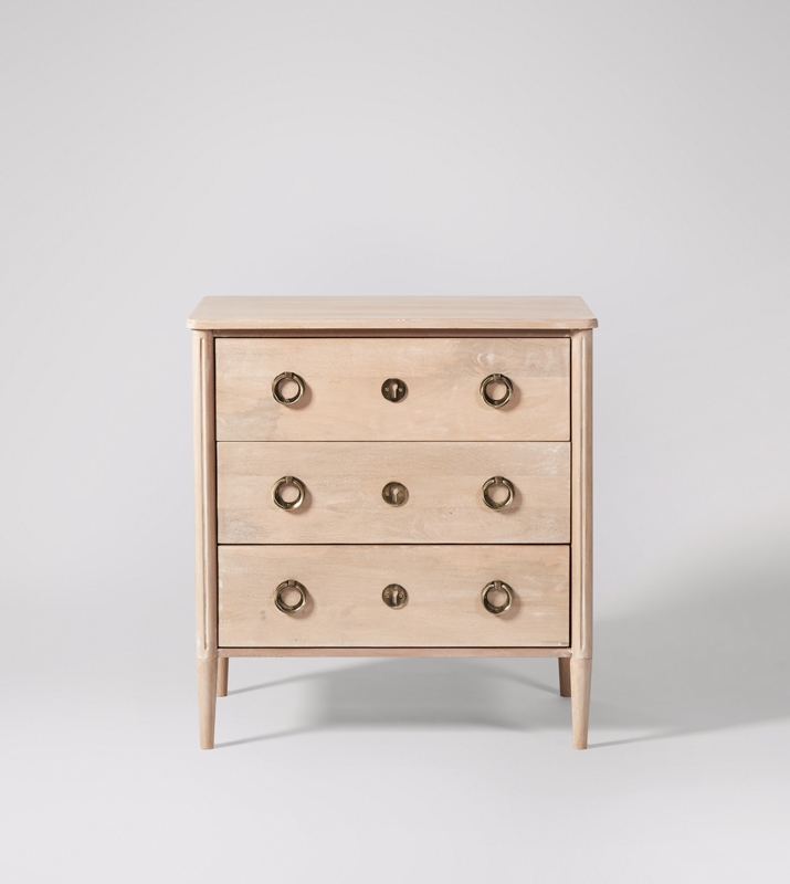 Scandi Chest Reeded Details Brass Ring Pulls Natural Mango Wood