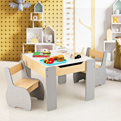 Scandi Kids Table Set with Animal Silhouette and Storage
