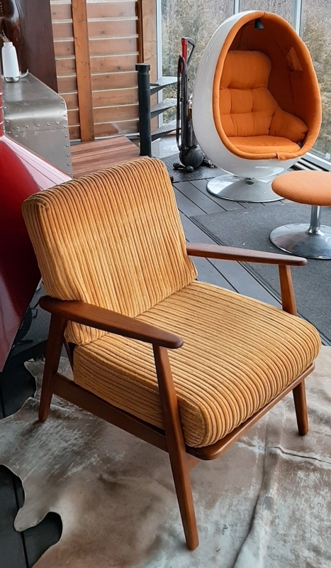 Scandi Wood Frame Armchair with Wide Wale Corduroy in Mustard Yellow