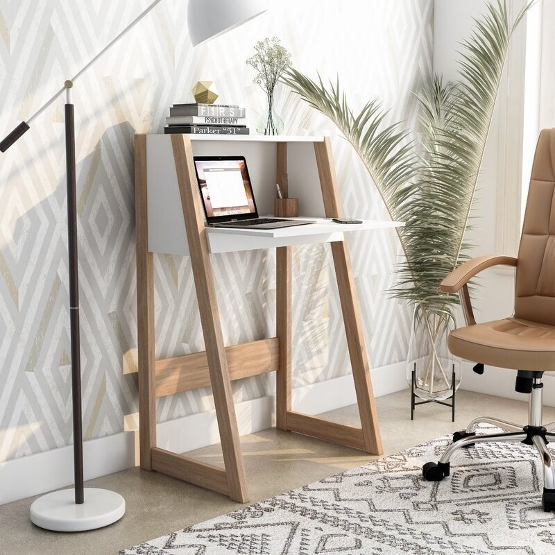 Scandinavian A-Frame Secretary Desk with Open Hutch