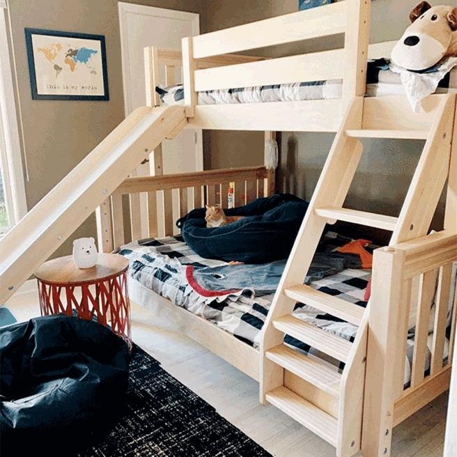 Scandinavian Bunk Bed Natural Wood with Angled Ladder