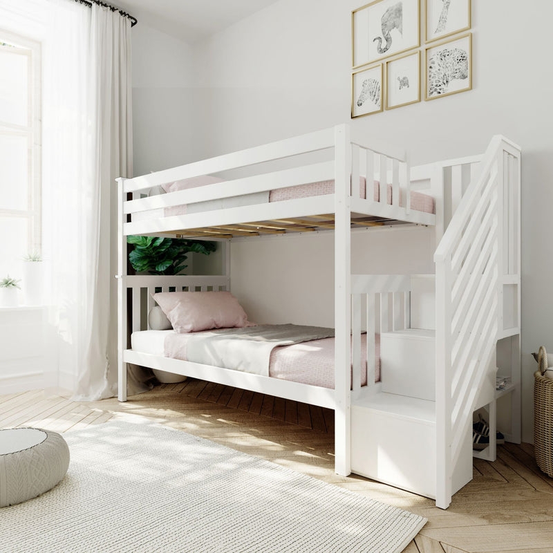 Scandinavian Bunk Bed with Staircase Entry and Storage Drawers