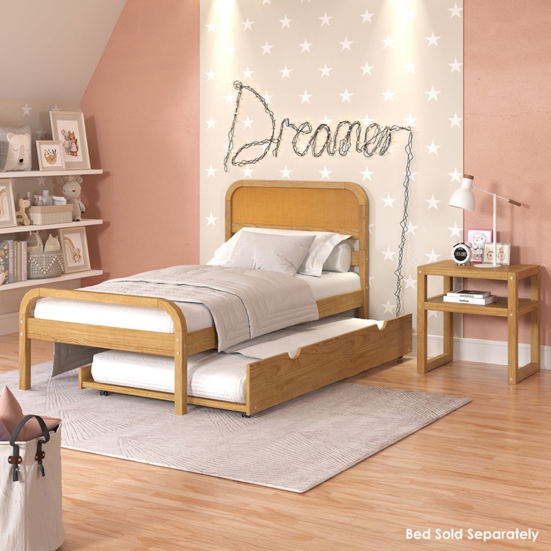 Scandinavian Kids Bed with Woven Headboard and Curved Frame