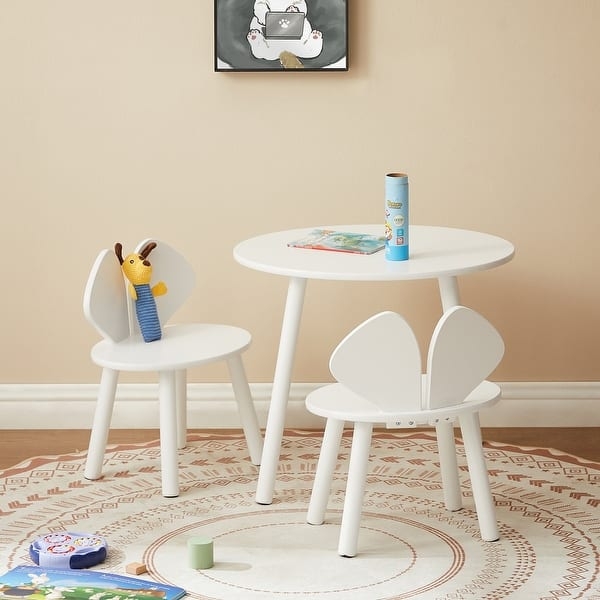 Scandinavian Kids Play Set with Whimsical Ear Shaped Chair Backs