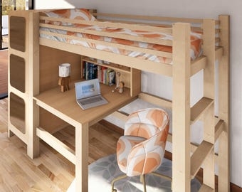 Scandinavian Loft Bed in Light Oak with Matching Chair and Desk