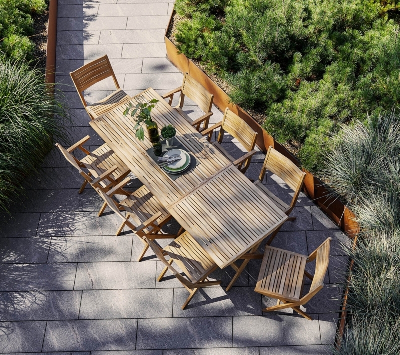 Scandinavian Style Outdoor Dining Set with Modular Wood Table