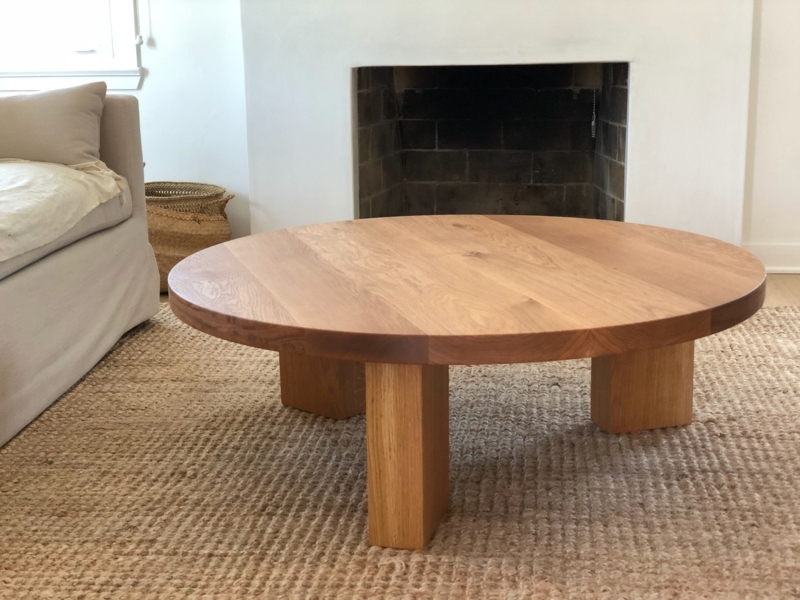 Scandinavian White Oak Coffee Table with Three Thick Block Legs