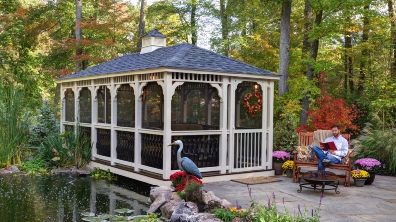 Screened Garden Gazebo Architectural Cupola Picket Railing
