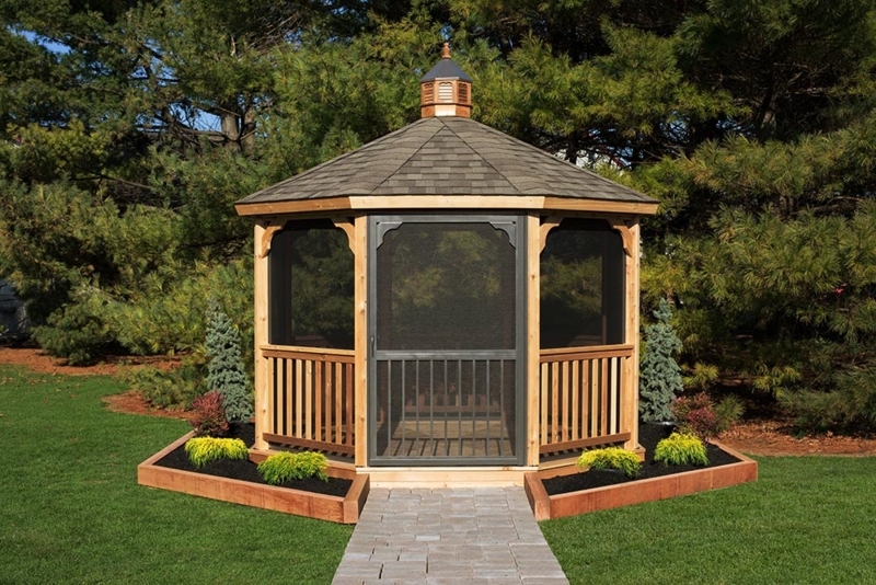 Screened Octagonal Gazebo with Rooftop Cupola Rustic Pavilion