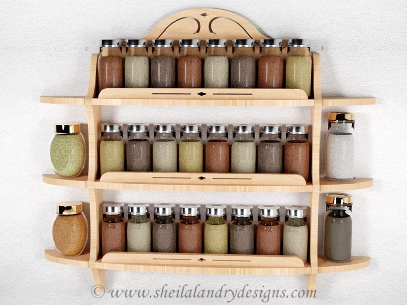 Scroll Saw Kitchen Organizer 3-Tier Natural Wood Side Wing Storage