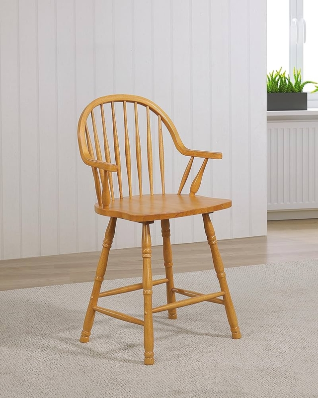 Sculpted Seat Bar Stool with Arms in Honey Oak, Classic Oak Bar Stools.