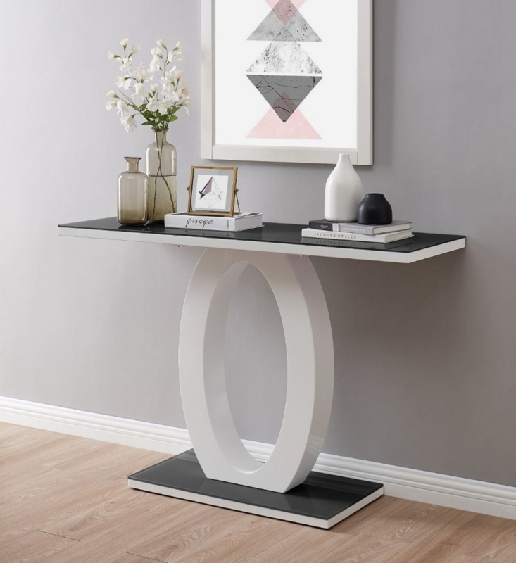 Sculptural Console Table with Oval Ring Pedestal and Glass Inlay