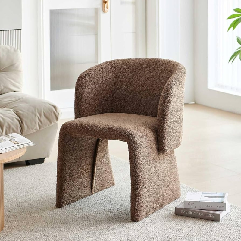 Sculptural Lounge Chair: Cocoa Brown Bouclé Texture, U-Shaped Base