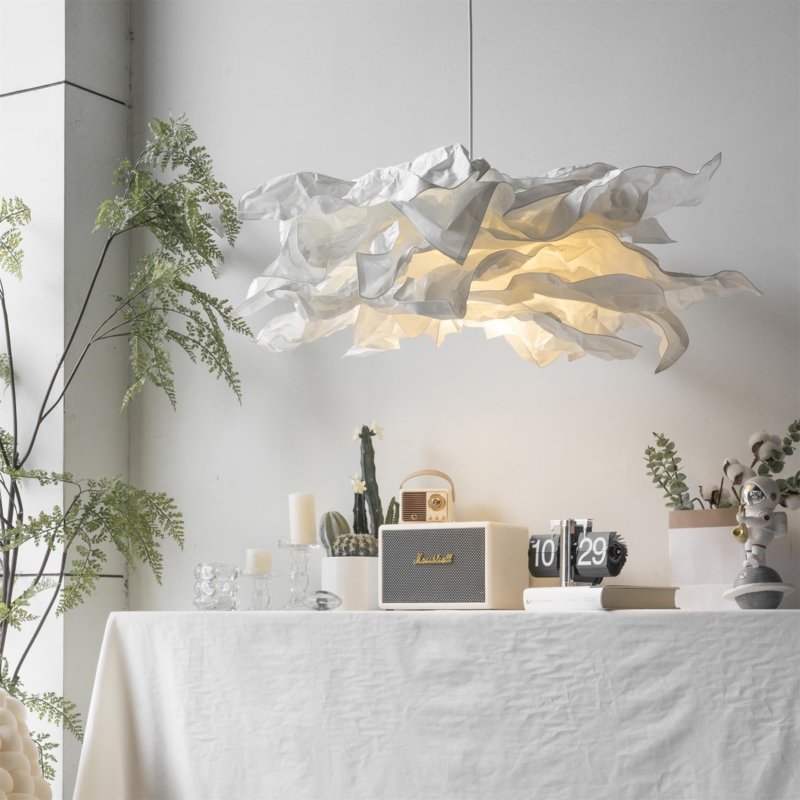 Sculptural Pendant Light White Crumpled Paper Texture Wabi Sabi