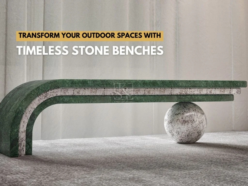 Sculptural Stone Bench: Spherical Base, Forest Green Layers.