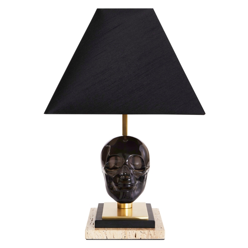 Sculptural Table Lamp with Skull Motif and Pitted Stone Plinth