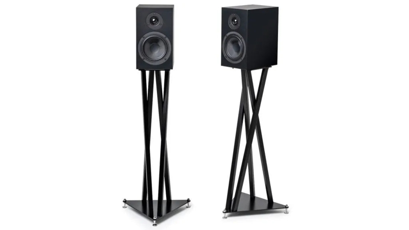Sculptural Twisted Leg Speaker Stands in Matte Black Metal