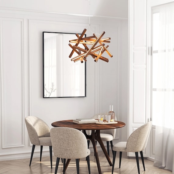 Sculptural Wooden Pendant Light Interlocking Slat Industrial