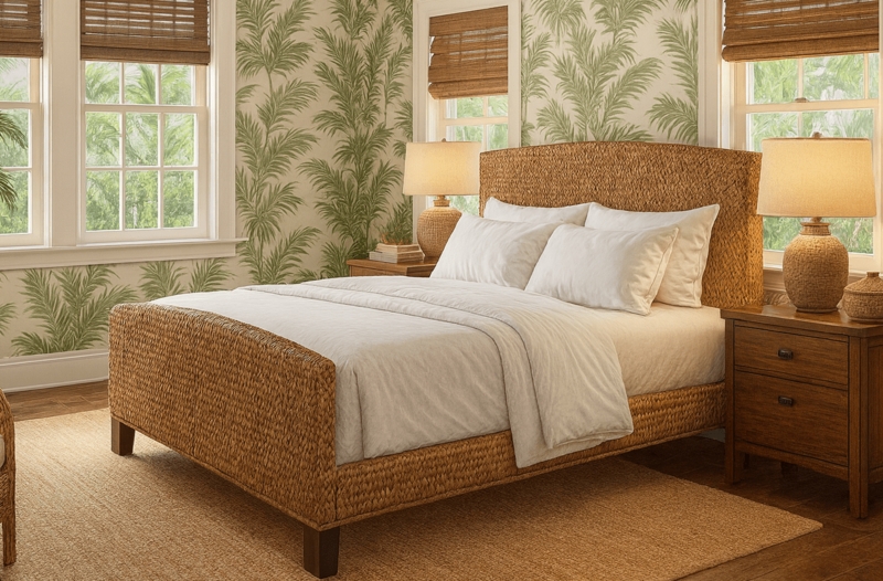 Seagrass Bed Frame Arched Headboard Woven Fiber Tropical Style King