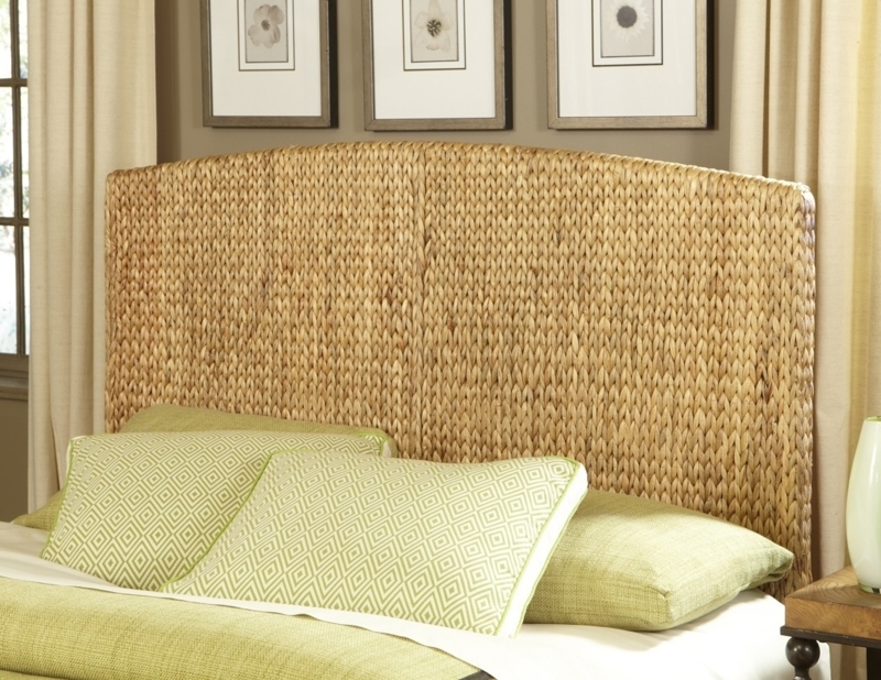 Seagrass Headboard Braided Texture Wood Framed Arched Wicker Bed