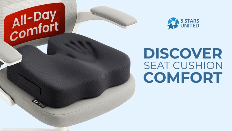 Seat Cushion: Coccyx Relief Cutout with Side Handle, Charcoal Black
