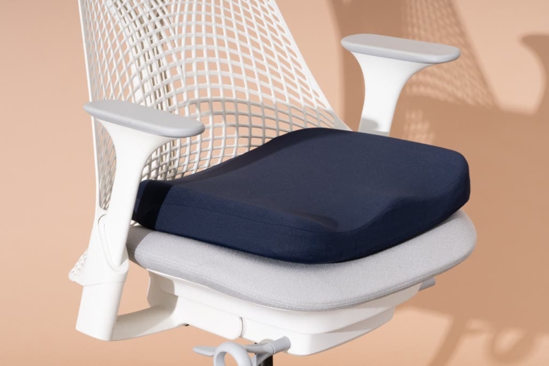 Seat Cushion: Navy Blue Contoured Pad on Lattice Backrest Chair