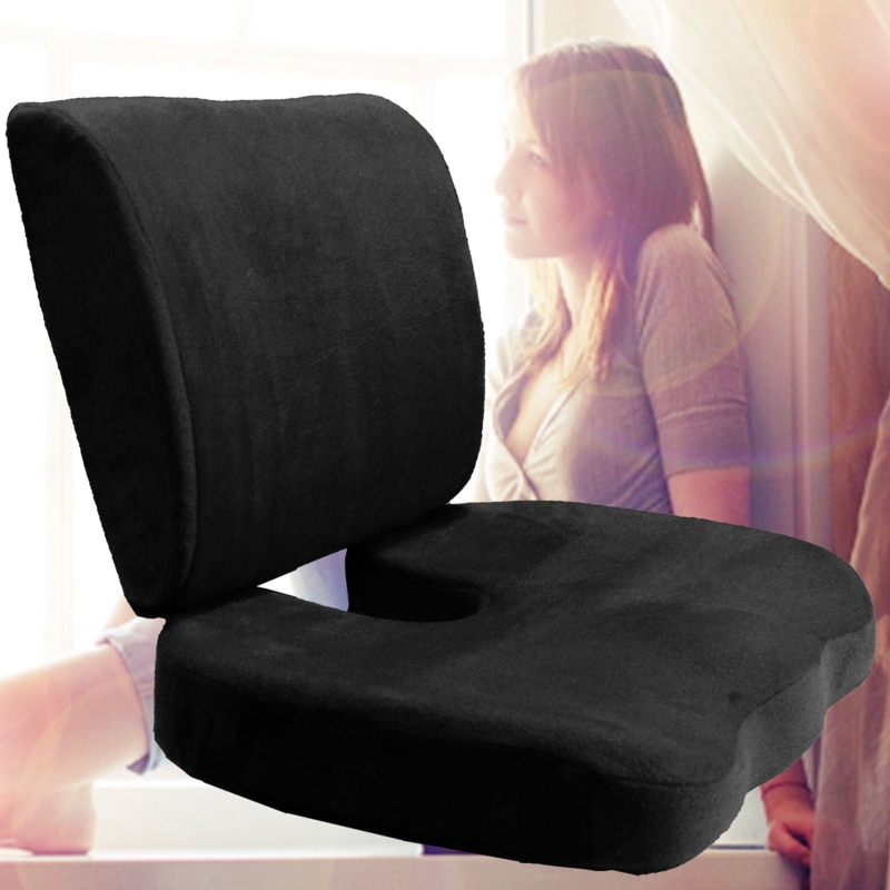 Seat Cushion Set: Plush Fabric with Coccyx Cutout and Lumbar Support