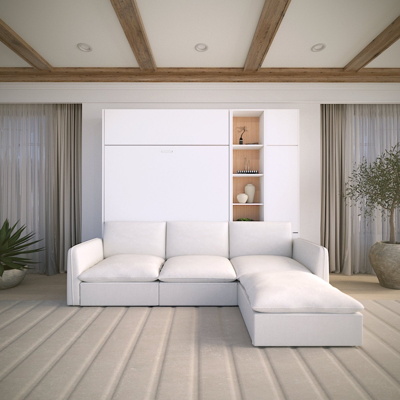 Sectional Murphy Bed Crisp White Integrated Shelving