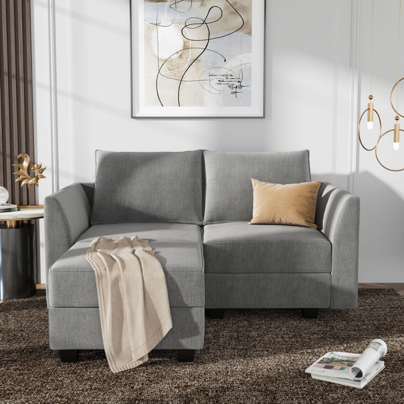 Sectional Sofa Bluish Gray Fabric Reversible Chaise Track Arms