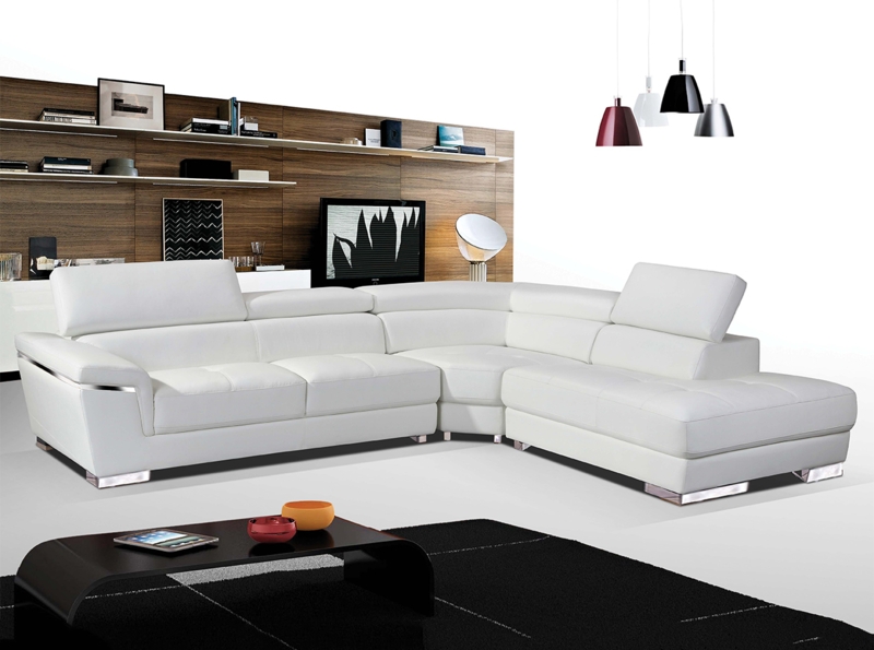 Sectional Sofa: Chrome Block Legs, Adjustable Headrests, Wide Track Arms