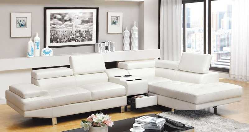 Sectional Sofa featuring Storage Drawer, Cup Holders, and Chaise Lounge