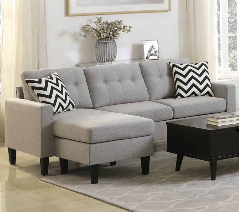 Sectional Sofa Light Gray Mid-Century Tapered Legs Tufted